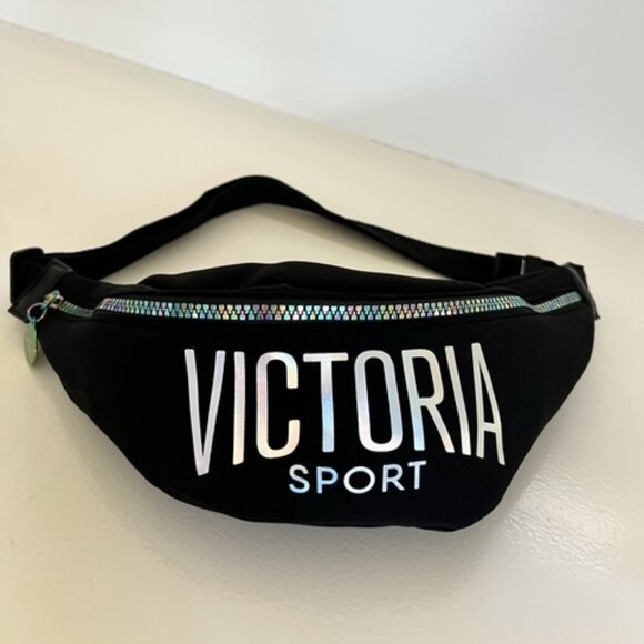 Victoria Secret Sport Black Fanny Pack with Iridescent Rainbow Zipper - Picture 1 of 2
